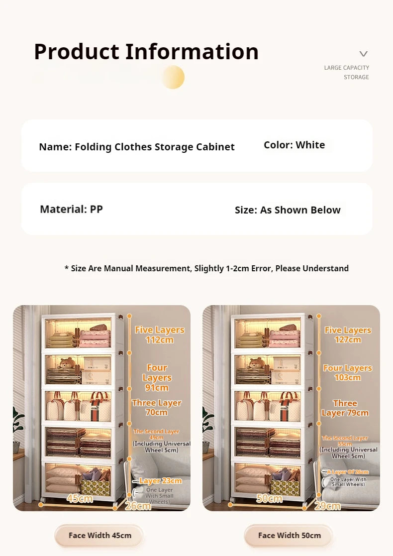 Large Volume Multifunction Folding Living Room Cabinet Closet Organizer With Wheel Stackable Sundries Large Capacity Storage Box