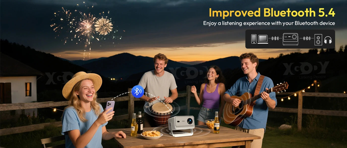 XGODY A6 PRO 4K Native 1080P 650 ANSI Smart Projector AI Auto focus Keystone Correction 360° Portable Projector  Home Cinema