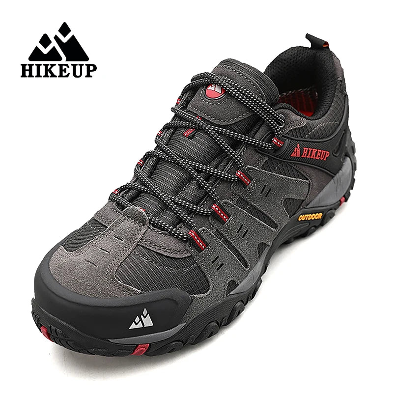 HIKEUP Men's Hiking Shoes Suede Leather Outdoor Shoes Wear-resistant Men Trekking Walking Hunting Tactical Sneakers
