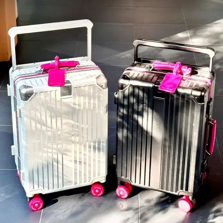 Aluminum Frame Wide Handlebar Rolling Luggage with Colorful Silent Spinner Wheels and TSA Lock Large Capacity Trolley Suitcase