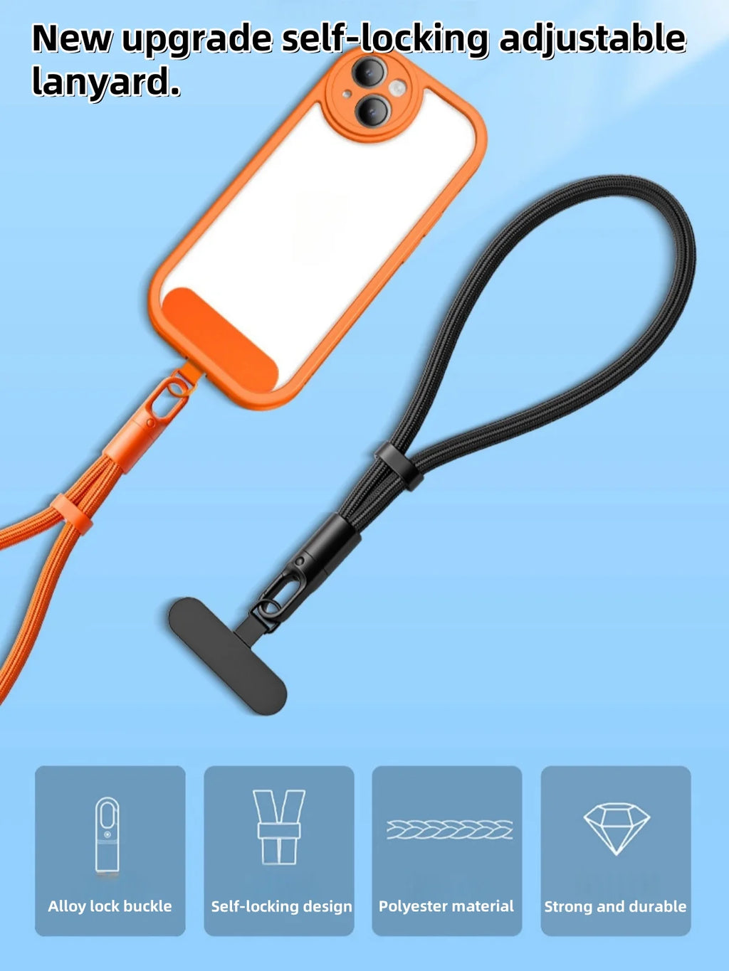 Universal Adjustable Mobile Phone Lanyard Short Wrist Strap with Self-locking Anti-drop Design Durable Polyester Phone Strap