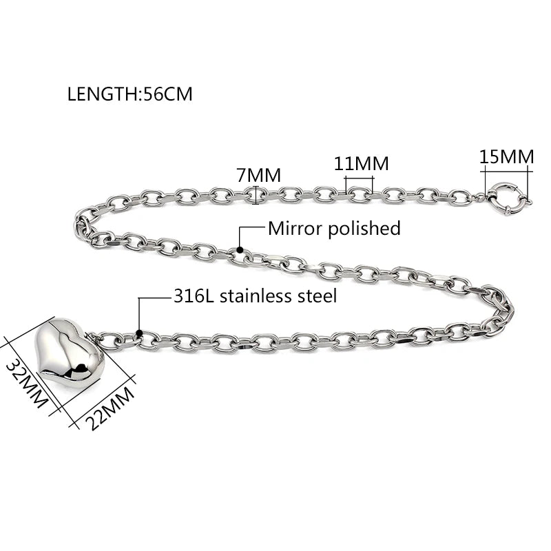Stainless Steel Heart Pendant Necklace | Silver Couple Lover Chain for Men & Women