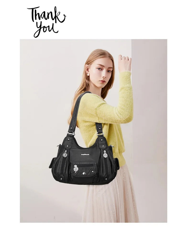 Angel Bag Women Handbags Satchel Top-handle Soft PU Shoulder Bag Fashion Dumpling Pack Multi-pockets Shoulder Bags Wellet