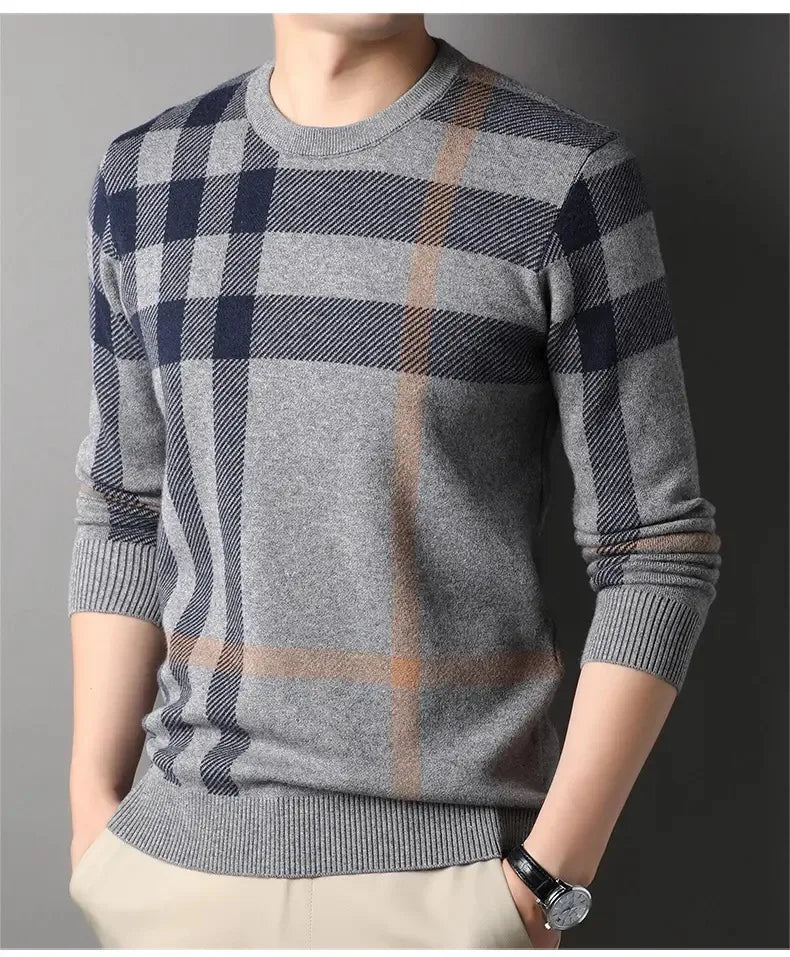 High end luxury pullover men autumn winter designer brand round neck striped wool sweater European fashion casual warm knitwear