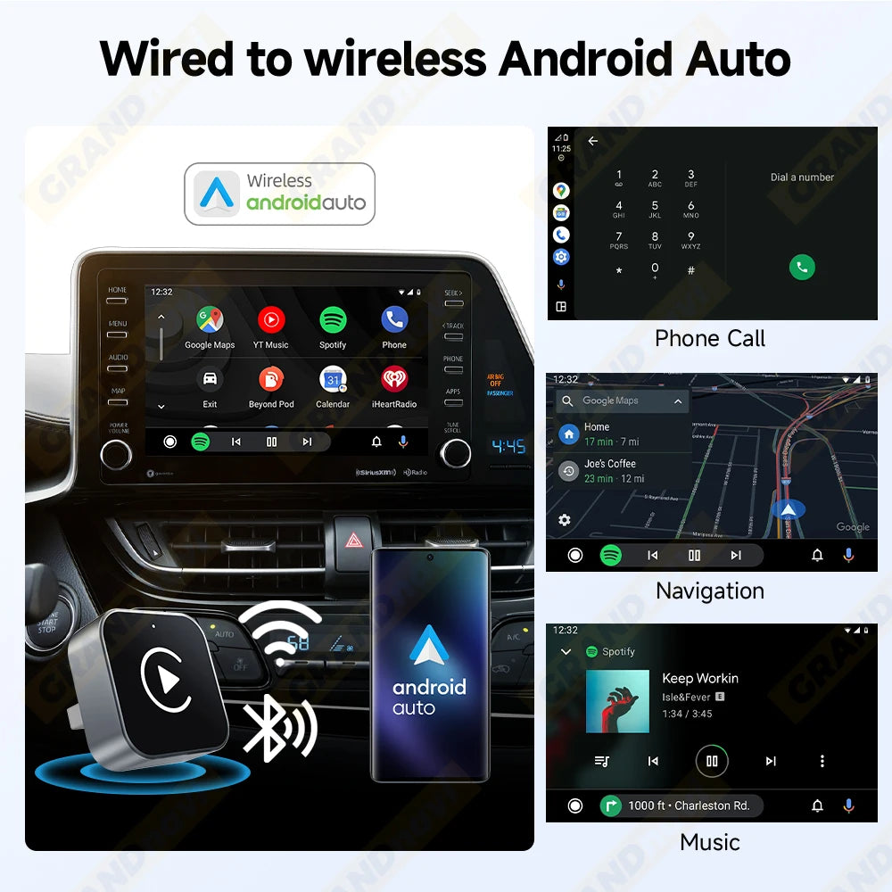 Grandnavi 2-in-1 Wireless CarPlay & Android Auto Adapter (2025 Mini USB Dongle)