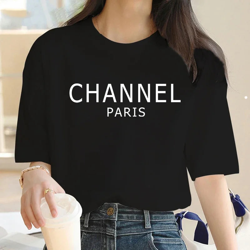 Women’s “CHANNEL” Graphic T-Shirt – Casual O-Neck Short Sleeve, Machine Washable
