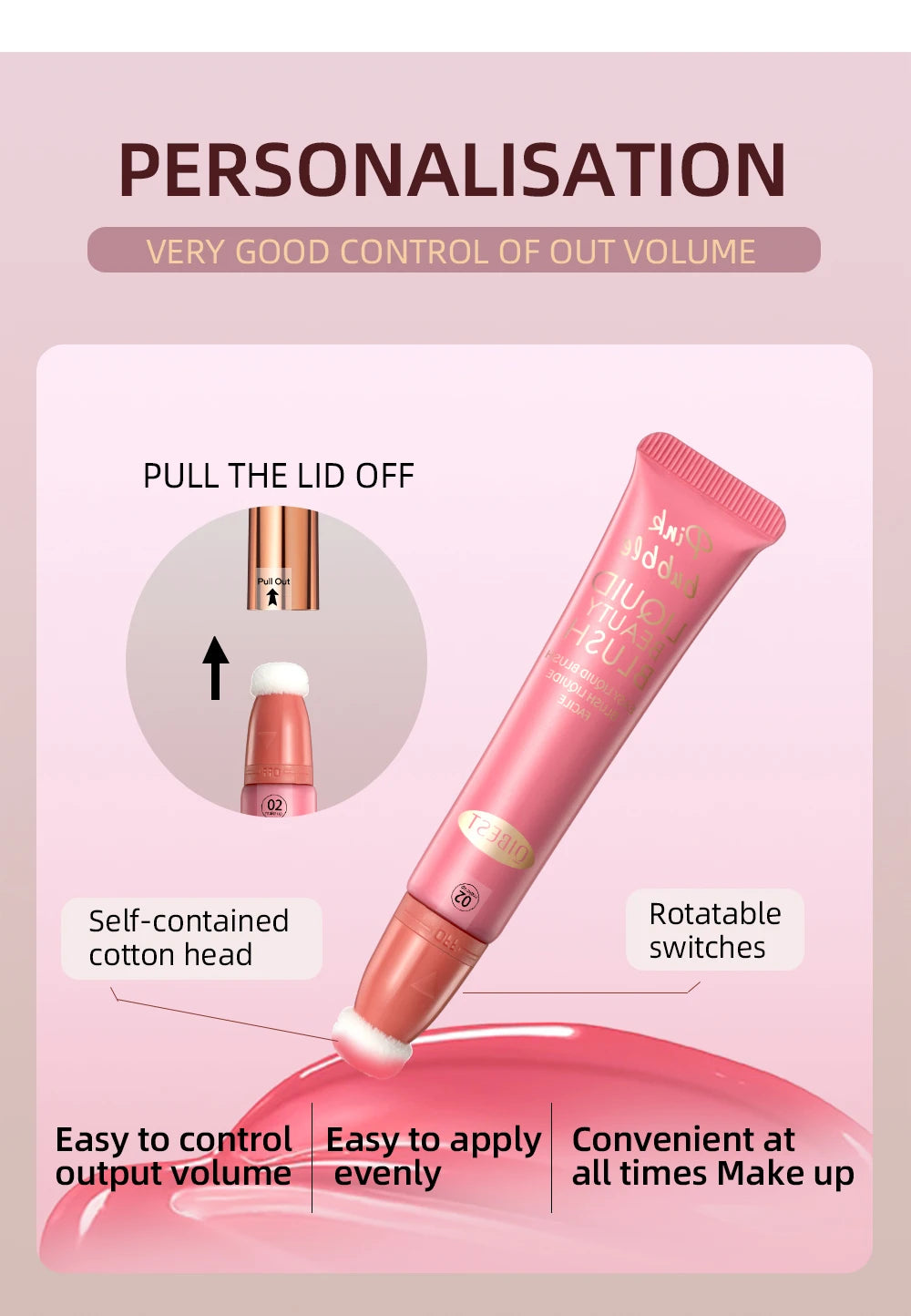 QIBEST Cushion-Applicator Liquid Blush (Waterproof, Soft-Matte)