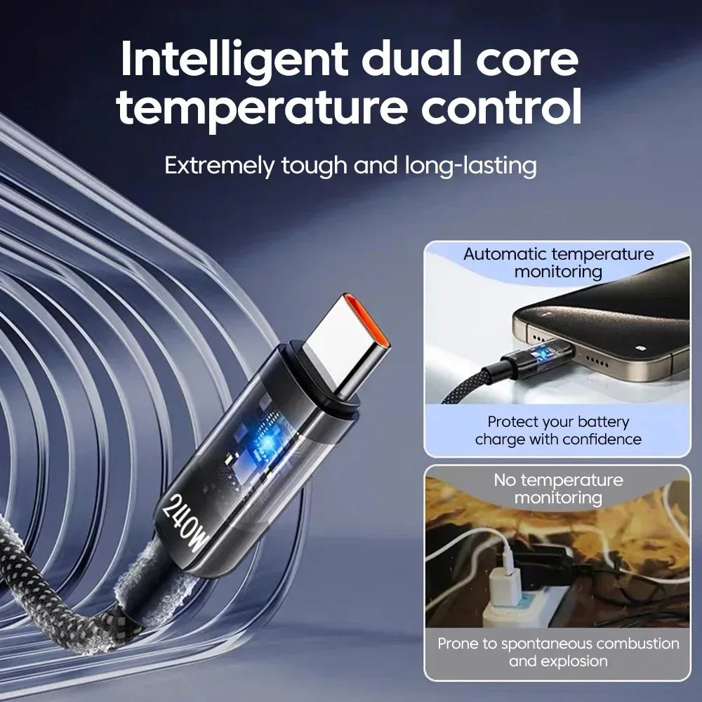 240W Super Fast USB A To Type C Cable USB C Charge For Xiaomi Huawei Samsung Mobile Phone Quick PD Cable Adapt For iPhone 15/16