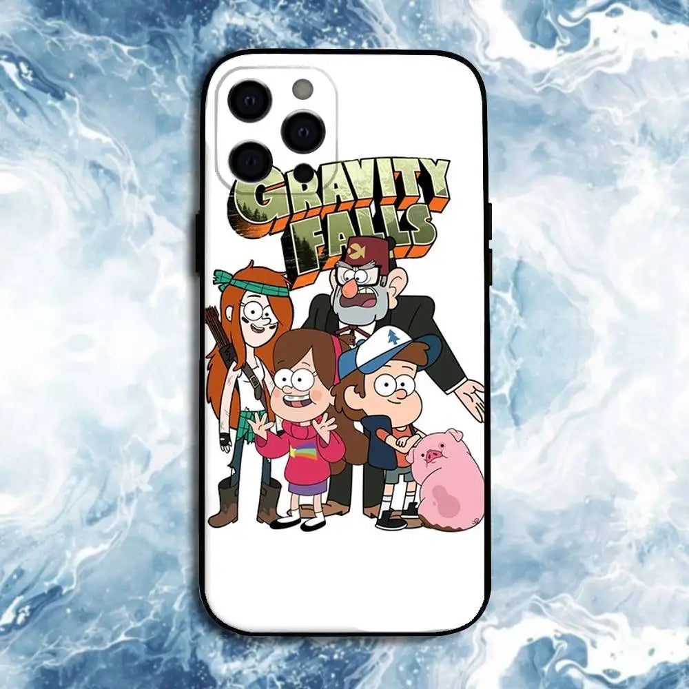 Gravity Falls  Phone Case For iPhone 16,15,14,13,12,11 Plus,Pro Max, Soft Silicone Black Cover