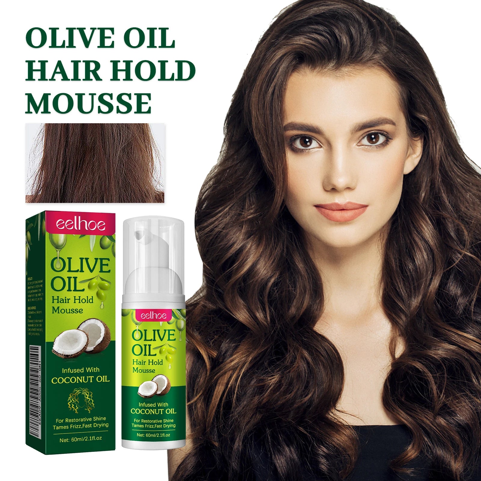 EELHOE Olive Oil Hair Hold Mousse — Anti-Frizz, Curl Defining & Nourishing Styling Foam (60 ml)