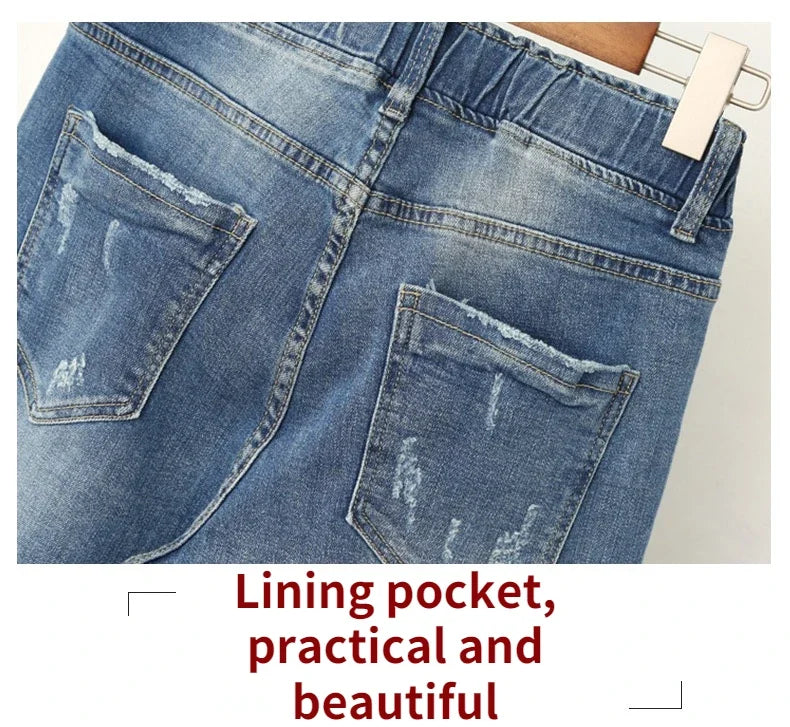 Women’s Plus Size Elastic High-Waisted Ripped Mom Jeans – Baggy Harem Denim Pants (XL–6XL)