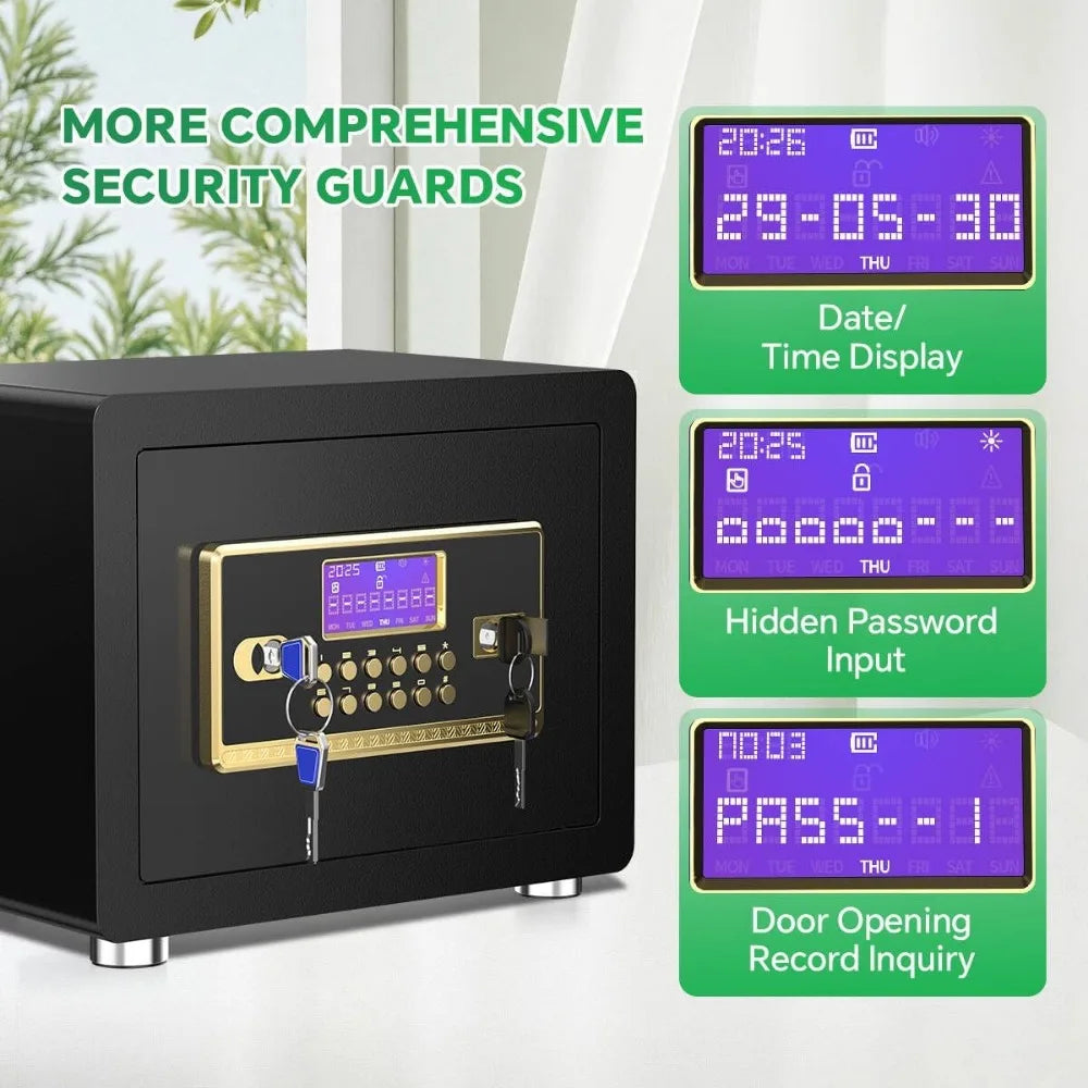 Compact Home Safe — 0.8 cu ft, Electronic Combo + Key, Alarm, Portable, Removable Shelf