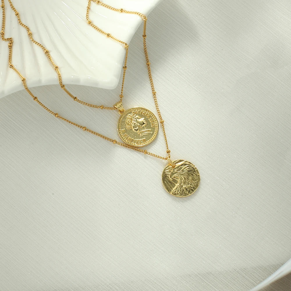 Vintage Gold Coin Pendant Necklace | Adjustable Portrait Chain for Women