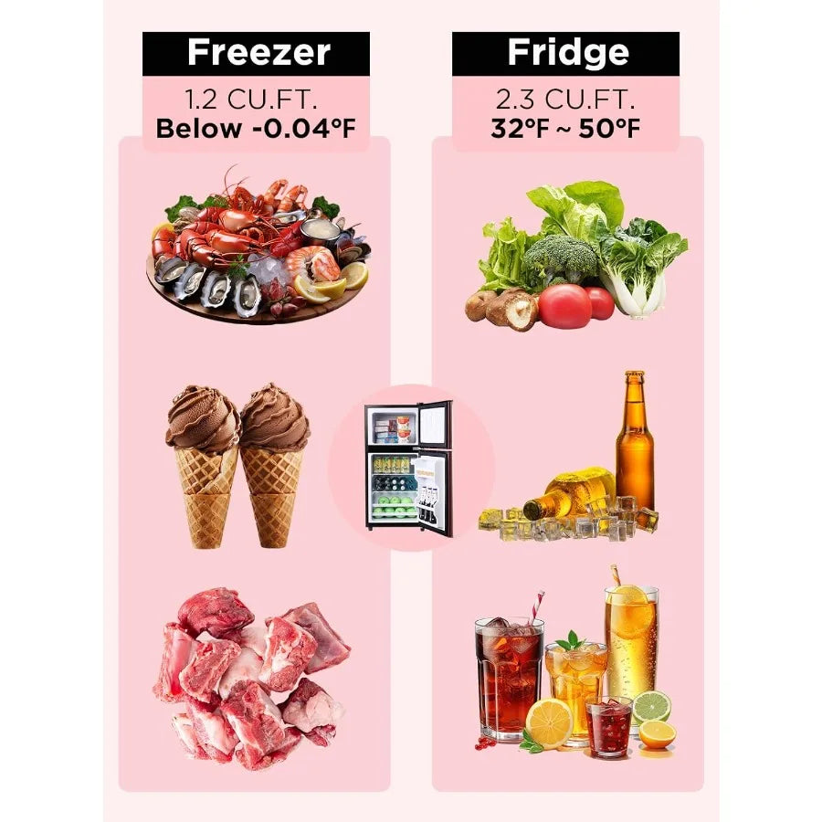 3.5 Cu.Ft Compact Mini Fridge with Freezer and 2 Doors for Office Kitchen Dorm and Bedroom Use Small Refrigerator with 7-Level
