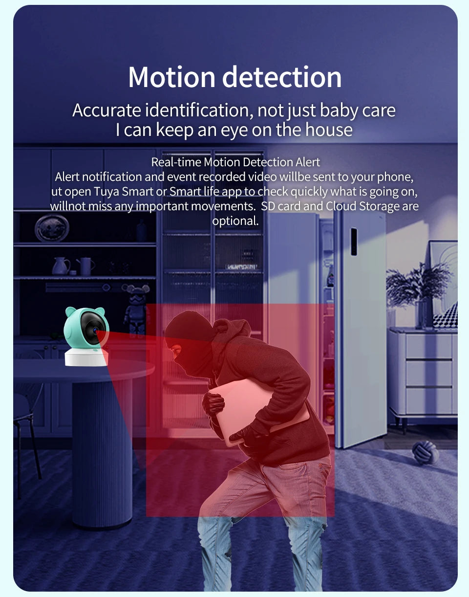 DANMINI 5 "tuya baby monitor 2K high definition WiFi remote mobile APP control up, down, left and right rotation gimbal camera