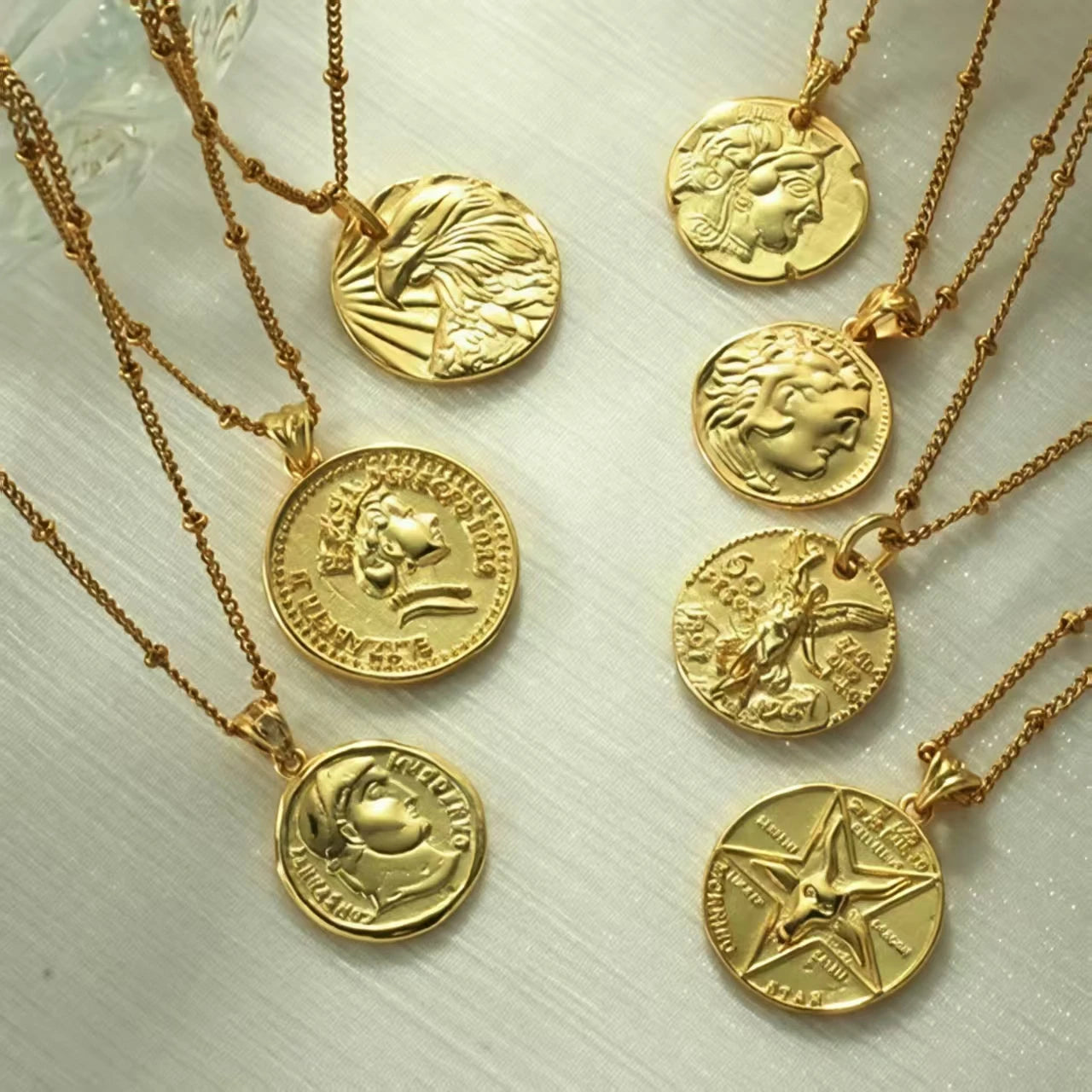 Vintage Gold Coin Pendant Necklace | Adjustable Portrait Chain for Women