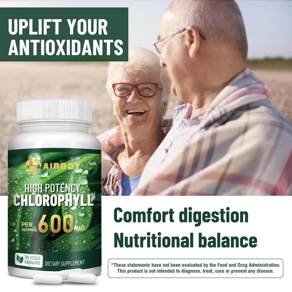 Chlorophyll Supplement 600mg - Smelling Breath, Skin Health, Remove Body Odor Naturally - 120 Capsules