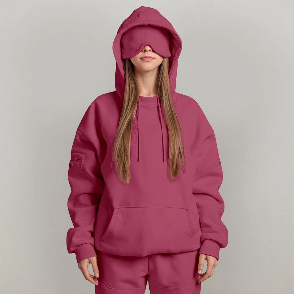 Plus Size Hoodie with Built-In Eye Mask – Oversized Travel Pullover