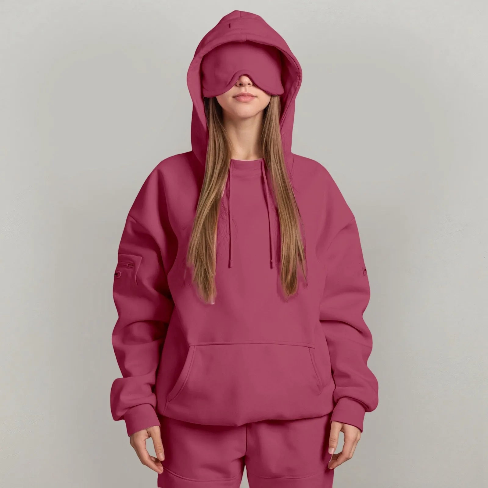 Plus Size Hoodie with Built-In Eye Mask – Oversized Travel Pullover
