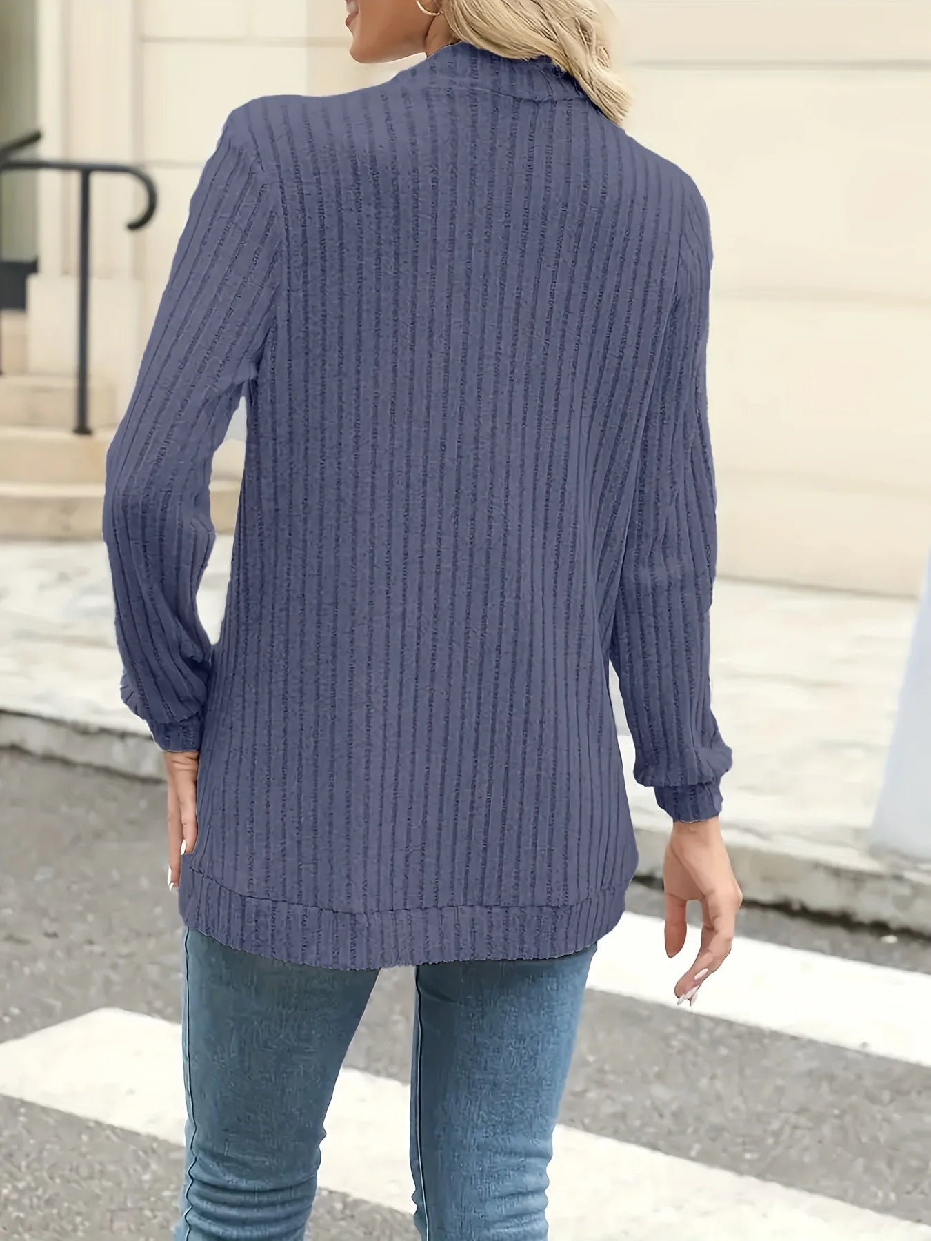 New fashion women's solid color casual pit stripe brushed cardigan jacket