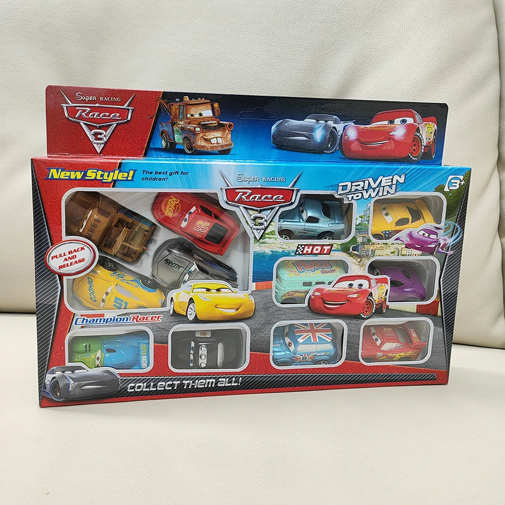 12pcs/Set Hot Sale Pixar Cars Lightning Mcqueen Jackson Storm Mater Pvc Model Back-Force Car Toy For Kids Birthday Gift Set