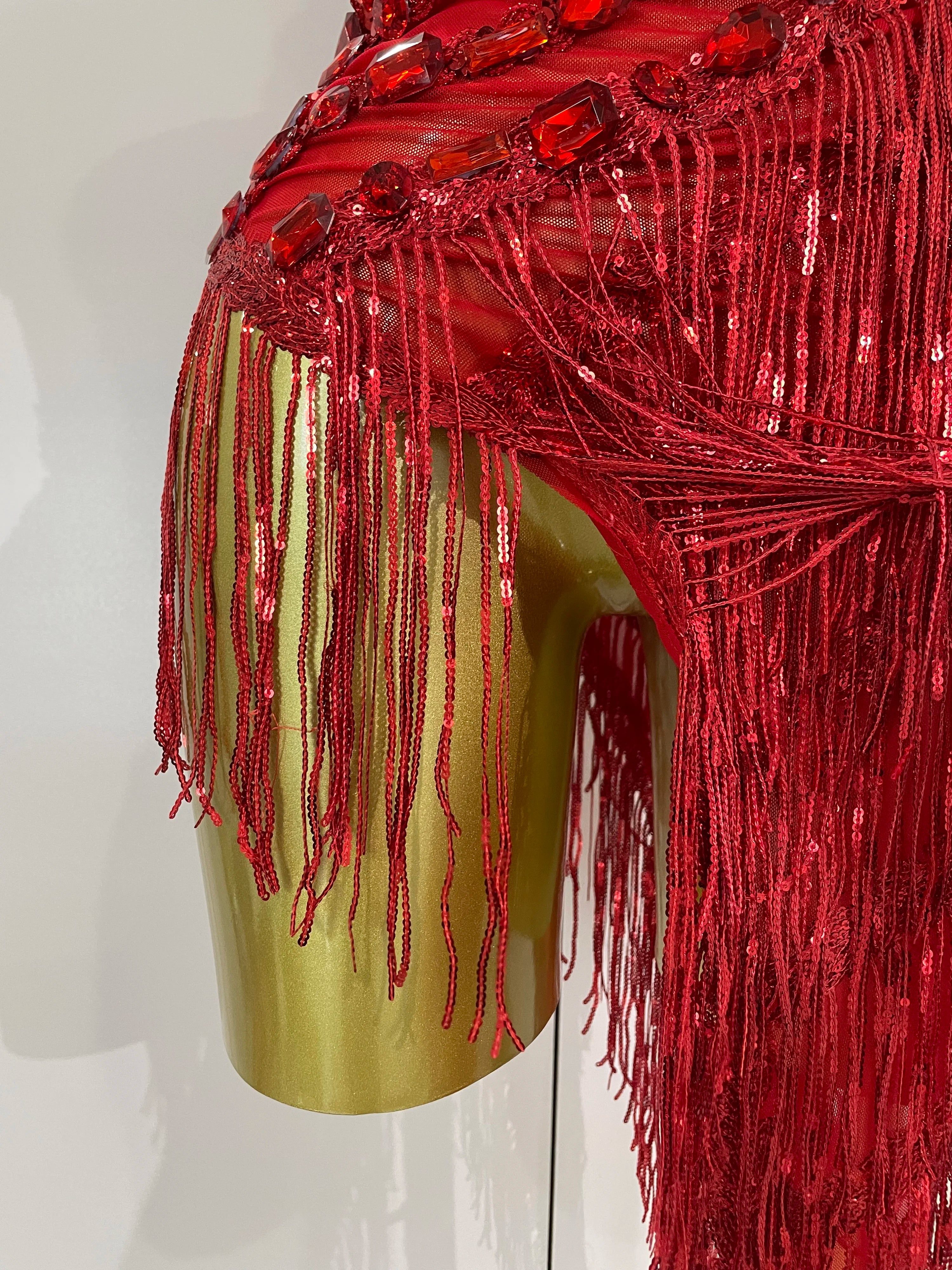 New Stage Costume Sparkly Rhinestones Tassel Sexy See-Through Dress Women One Shoulder Latin Dance Bars Nightclub Party Outfits