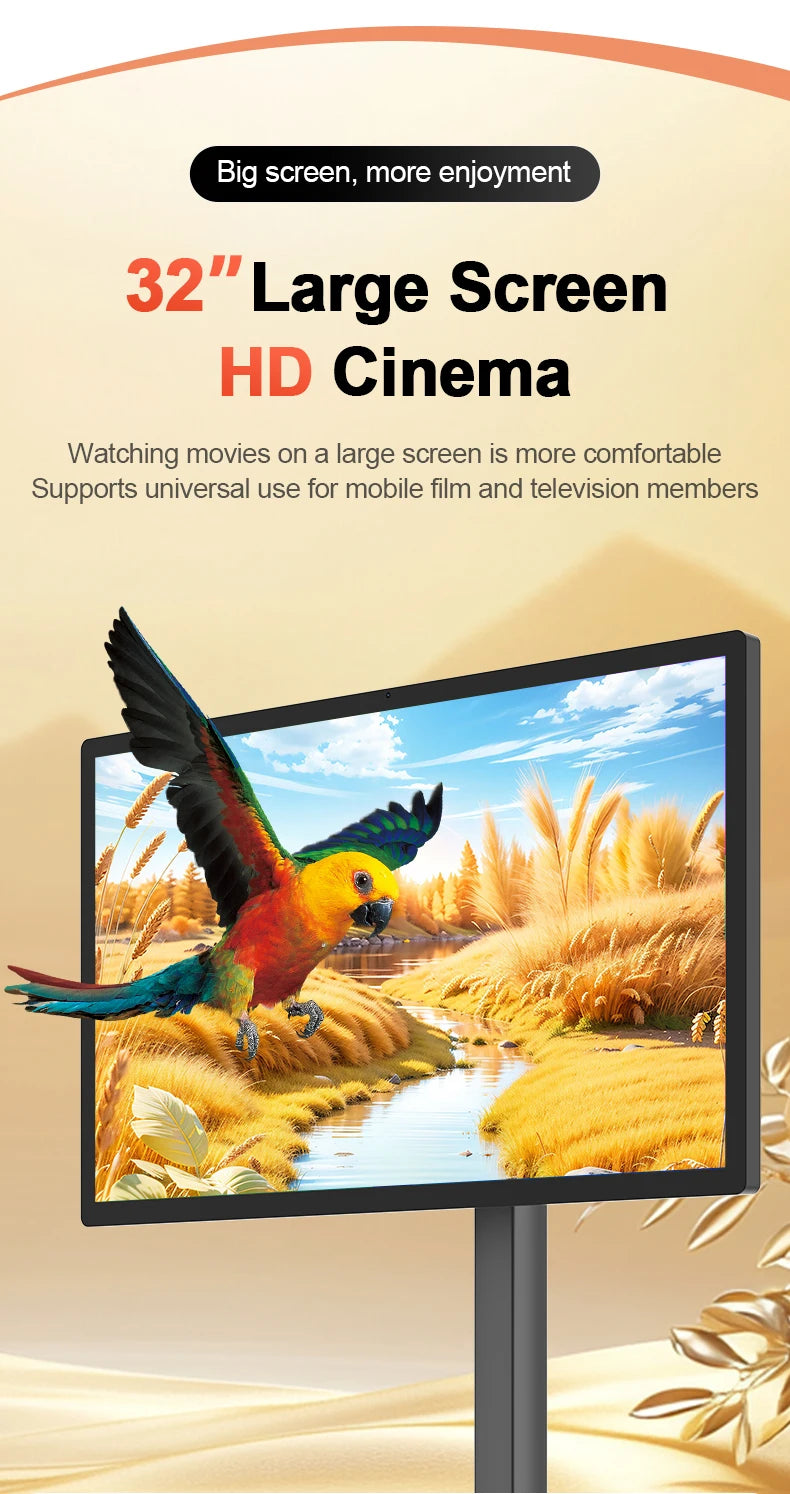 32 Inch Movable With Stand Smart Home Business TV Wireless Smart TV With Rotating Wheels Touch Screen Portable TV﻿