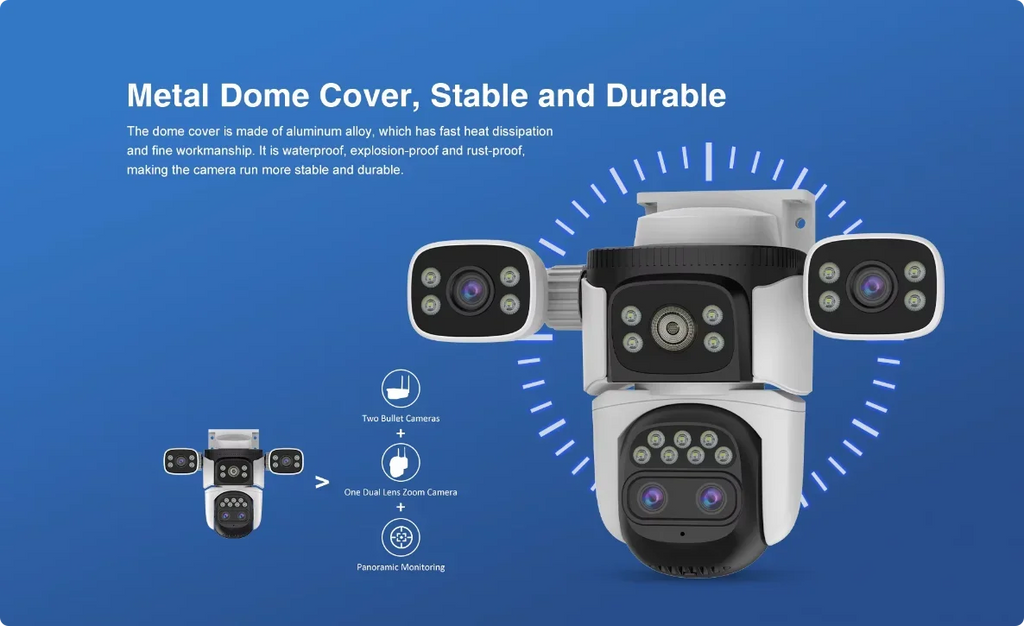 10K 20MP External IP Camera WiFi Surveillance Outdoor Four Lens PTZ 10X Optical Zoom CCTV Security Protection New