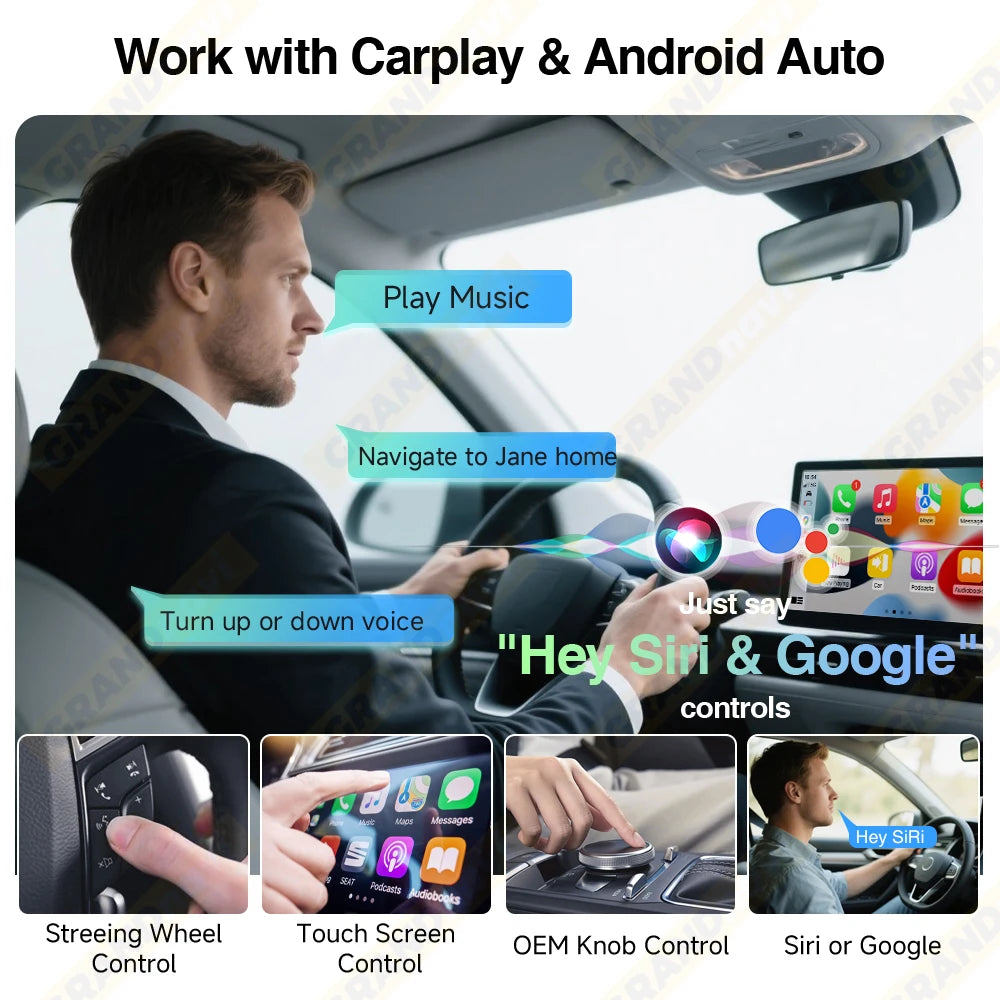 Grandnavi 2-in-1 Wireless CarPlay & Android Auto Adapter (2025 Mini USB Dongle)