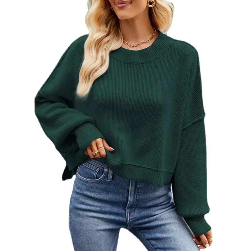 Women’s Solid Color Knit Sweater – Elegant Pullover, Soft Cozy Knitwear Top (Season’s Best Seller)
