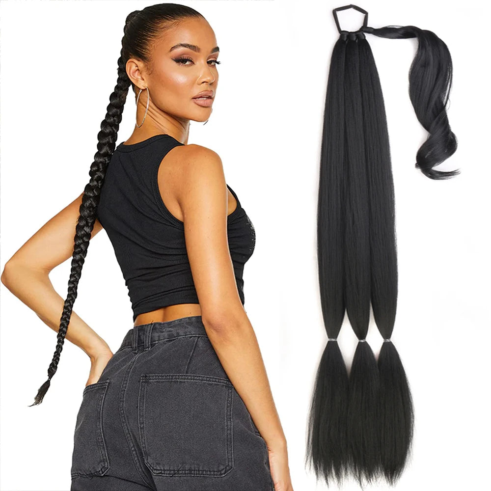 34Inch Synthetic Braided Ponytail Extensions Black Brown Blonde Hairpiece Pony Tail With Hair Tie For Women Fake Hair Extensions