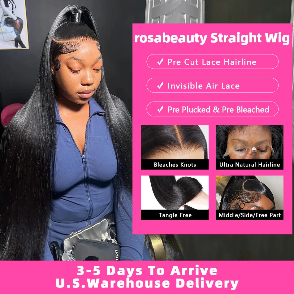 Rosabeauty 30 40 Inch Straight Human Hair Wigs Hd Lace Wig 13x6 Human Hair Bone Straight Lace Frontal Human Hair Wigs For Women