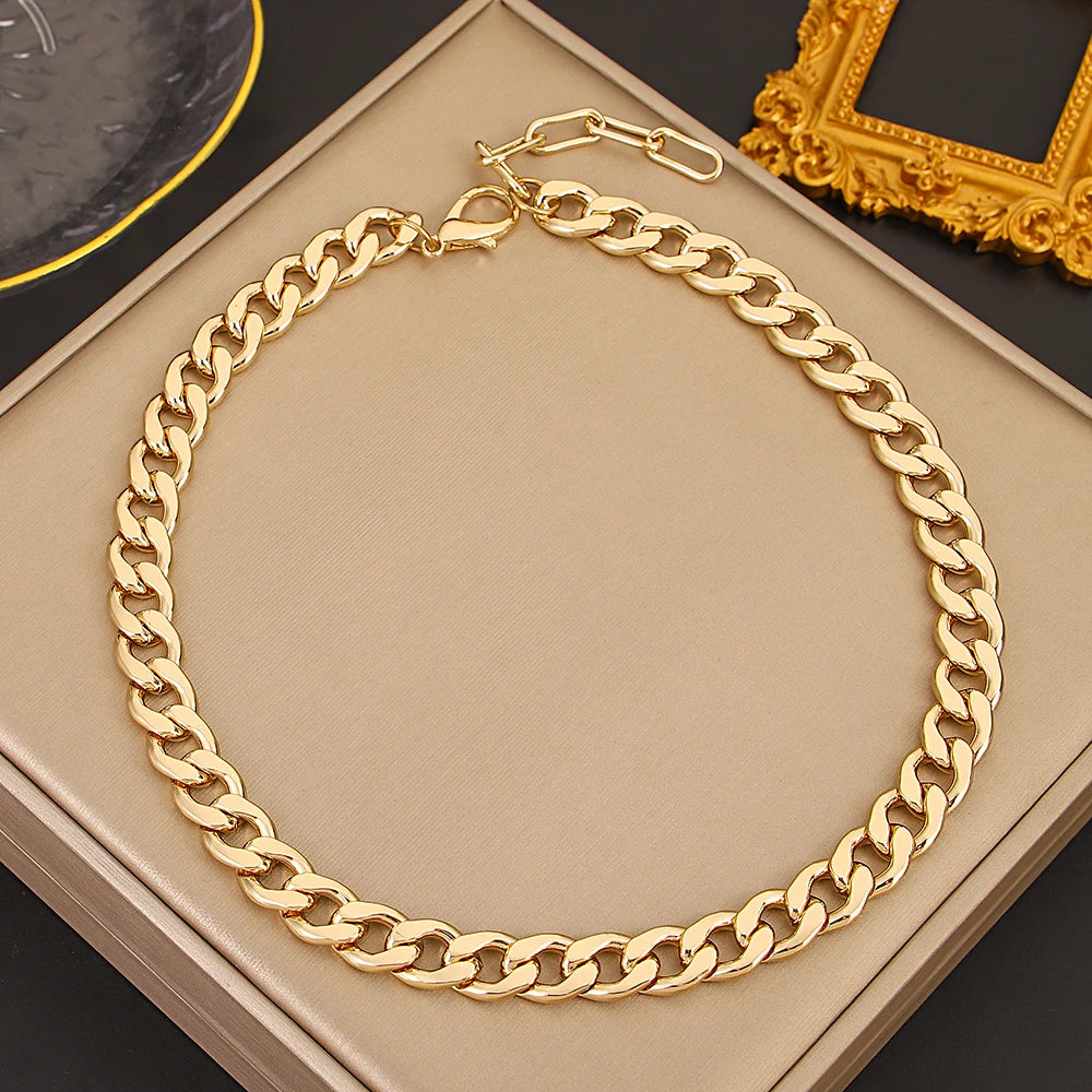 Punk Chunky Cuban Link Chain Necklace | Heavy Metal Gold Choker for Women & Men