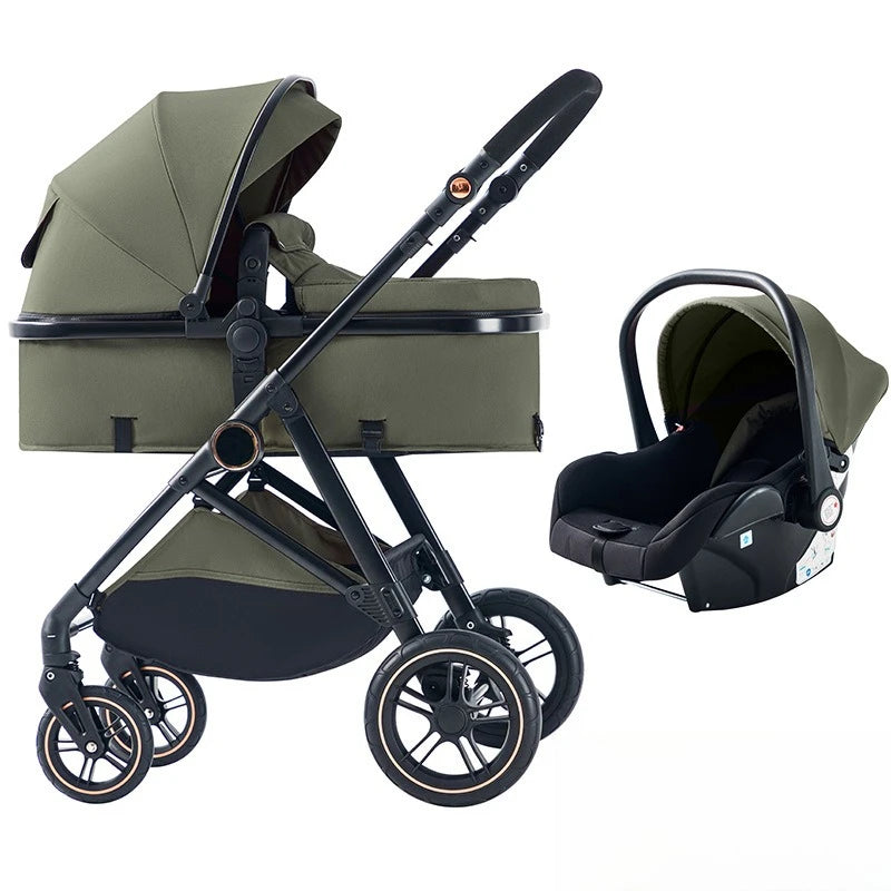 2025 New High-view Four-wheel Baby Stroller Can Sit, Lie, Fold, Two-way Lightweight Baby Newborn Three-in-one Stroller