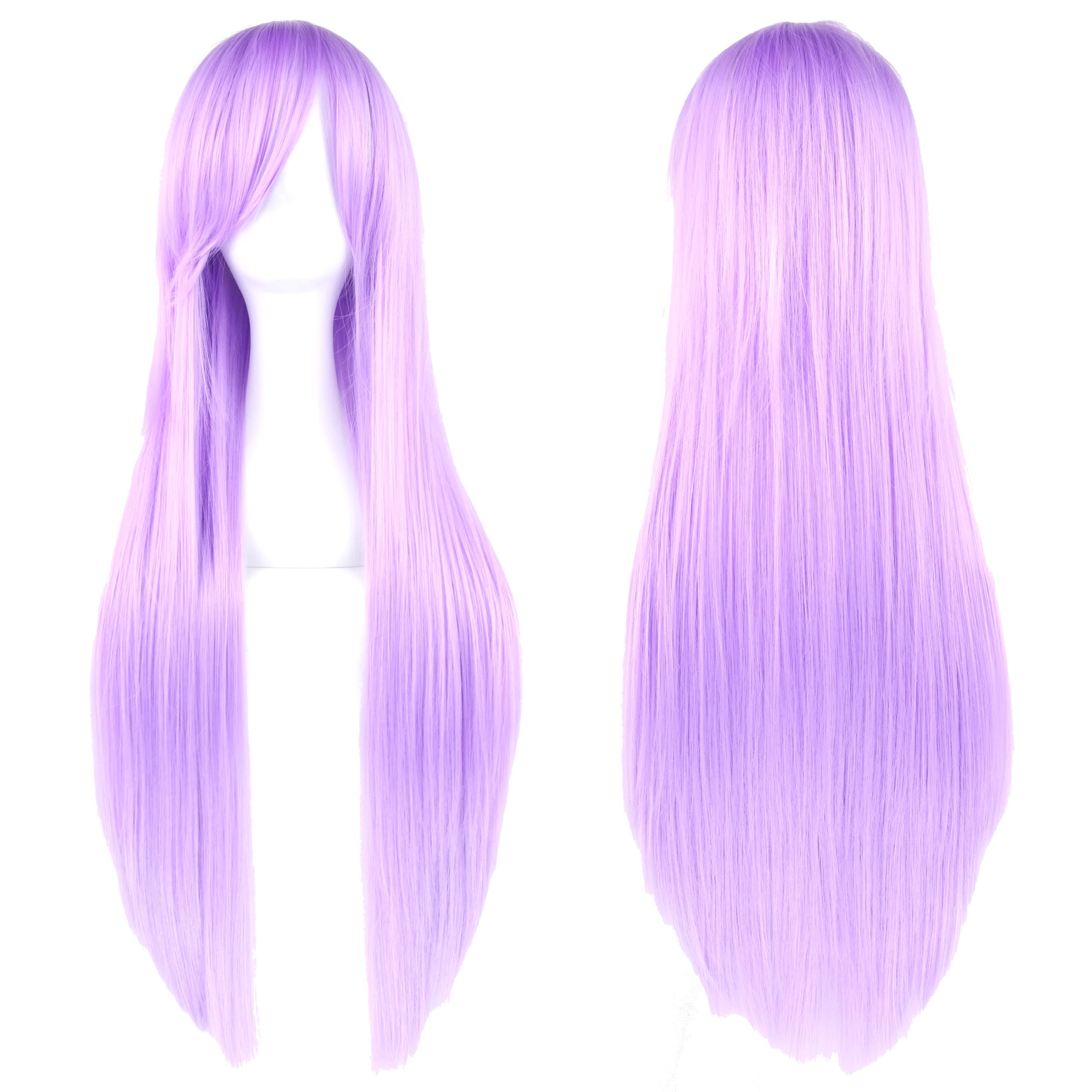 Soowee 80cm Long Synthetic Hair White Purple Cosplay Wigs Party Black Hair Straight Wig Hairpiece for Women