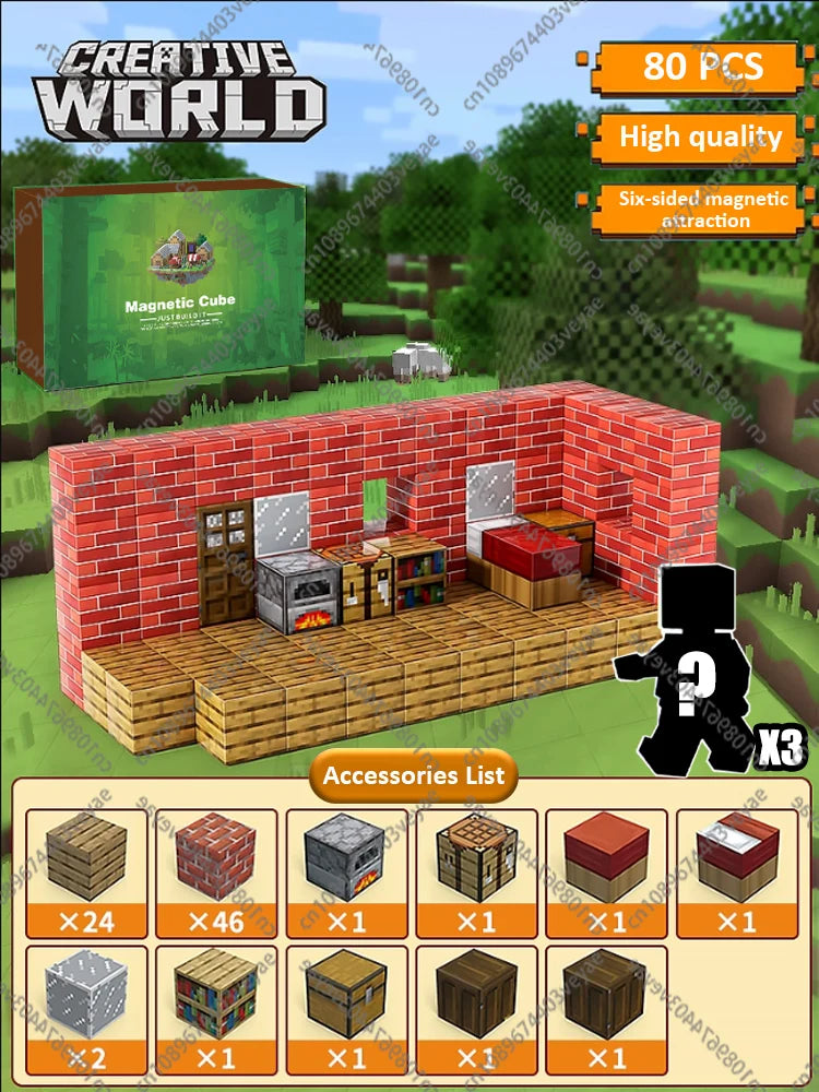 Magnetic Building Blocks Mine World Magnet Cube Set STEM Montessori Sensory Toy for Kids Boys Girls Ages 3+ DIY Model Children