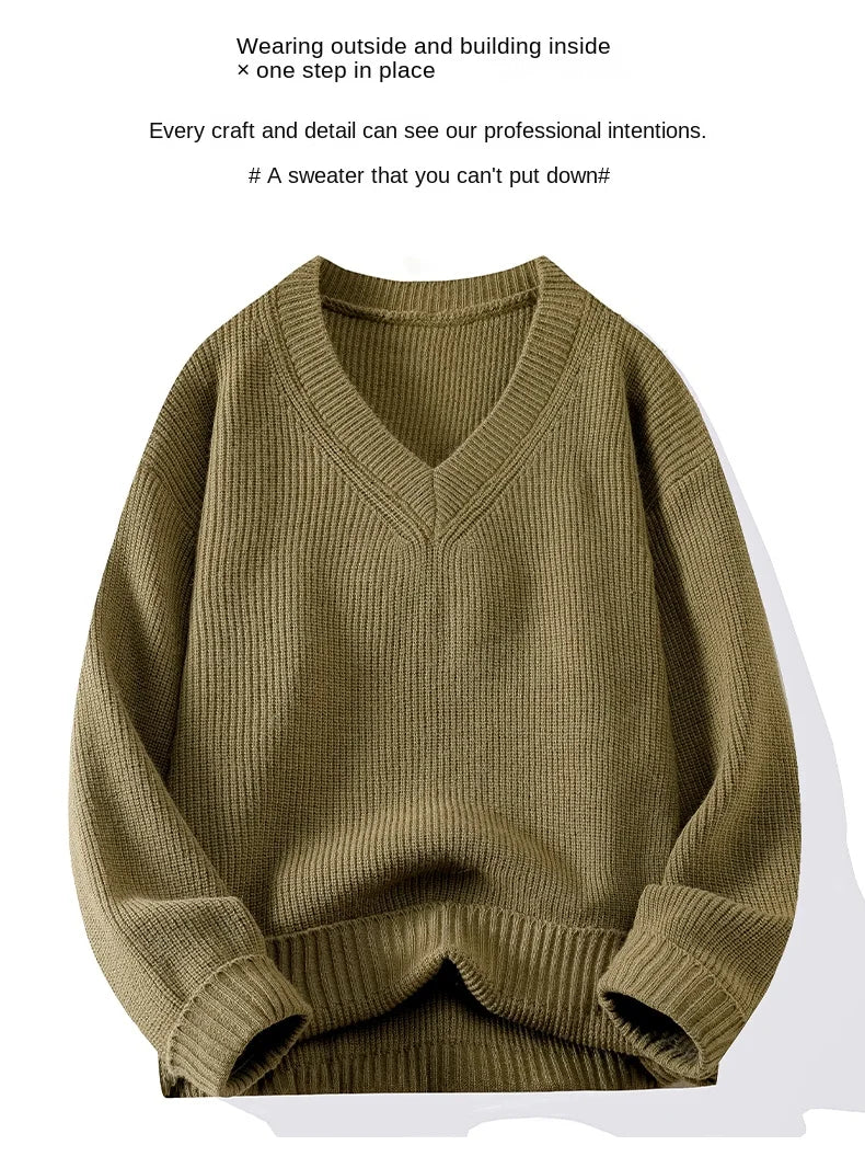 Pullover Knitwear Sweatshirts Long Sleeve Shirt Jacket Fashion V Neck Streetwear Tops Casual Wool Knit Sweater Men Clothes Coat