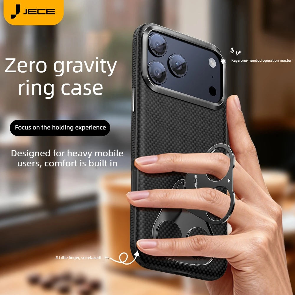 Magnetic Kevlar Phone Case for iPhone 17 Pro Max Case Carbon Fiber Zero Gravity Ring Holder for iPhone 17 Pro Slim Premium Case