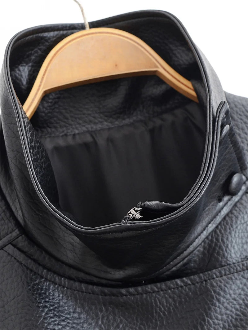 Women's Jacket Fall 2025 New Black Long Sleeve Pebble Faux Leather Jacket Motorcycle Style Personality Fashion