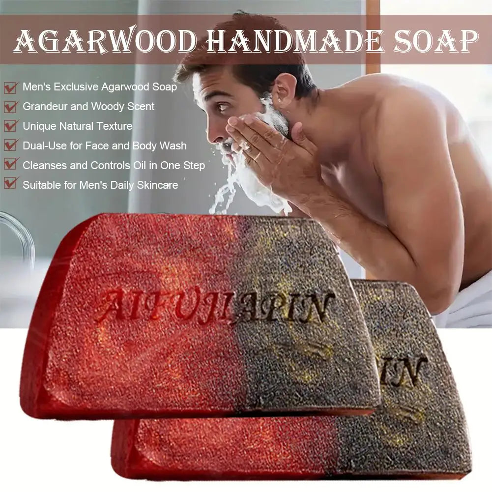 Agarwood Handmade Men's Soap,Deeply Cleanses The Body, Moisturizes The Face, And Is Gentle And Shiny,Sandalwood Handmade Soap