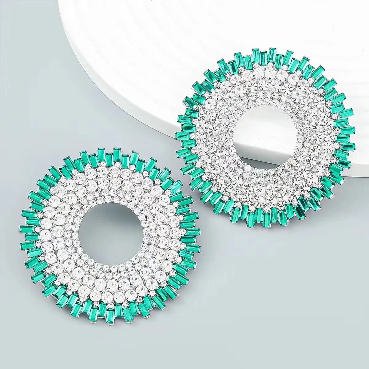 Big Round Rhinestone Dangle Earrings | Shiny Alloy Statement Jewelry for Women