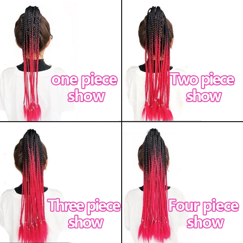 WIGSIN 24Inch Synthetic Long Ombre Rainbow Box Braid Ponytail Hair Extension for Women Rubber Band Hairstyle for Women
