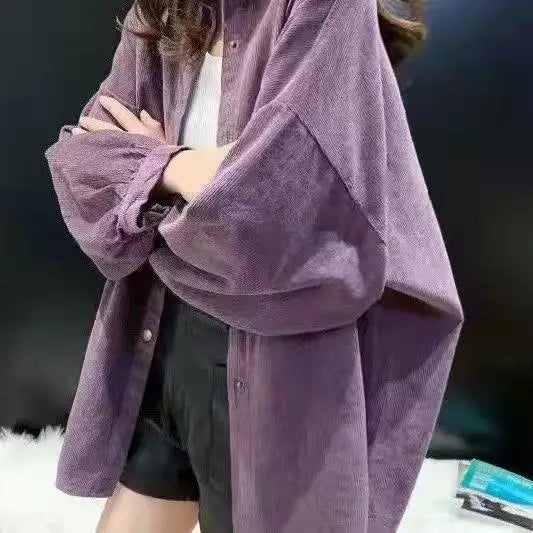 Women's Long Sve Corduroy irt Spring Autumn Loose Casual Sle Versatile Lazy Faion Outerwear Top Warmth Conservation