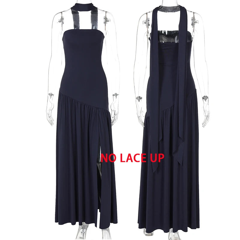 Giyu Sexy Evening Party Dresses Women 2025 Autumn Summer Maxi Long Dress Elegant Strapless Split Backless Pleated Dress