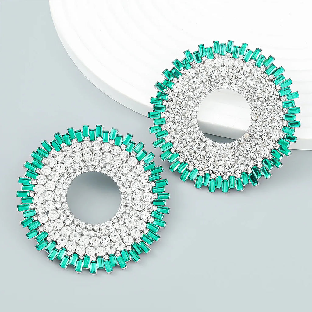 Big Round Rhinestone Dangle Earrings | Shiny Alloy Statement Jewelry for Women