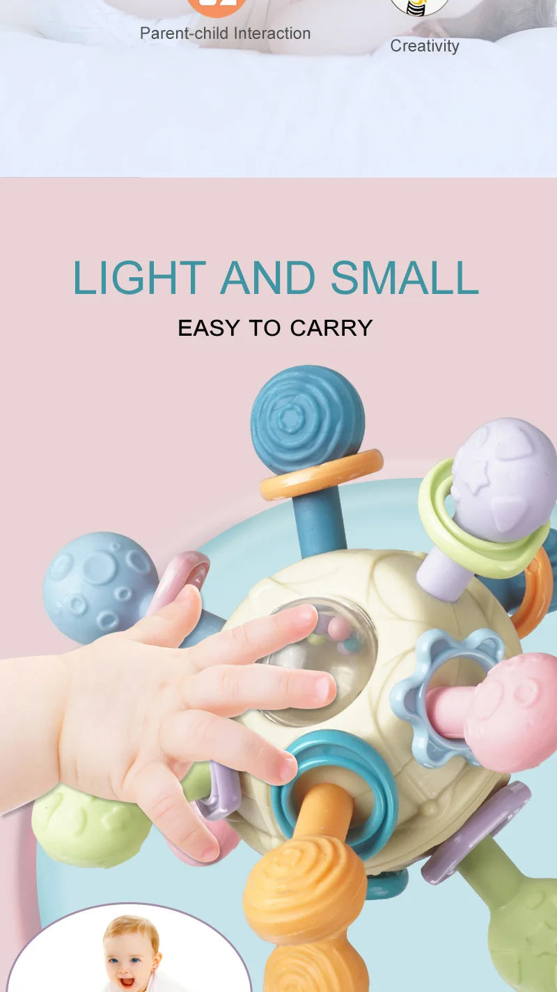 Baby Toys 0 12 Months Rotating Rattle Ball Grasping Activity Baby Development Toy Silicone Teether Baby Sensory Toys for Babies