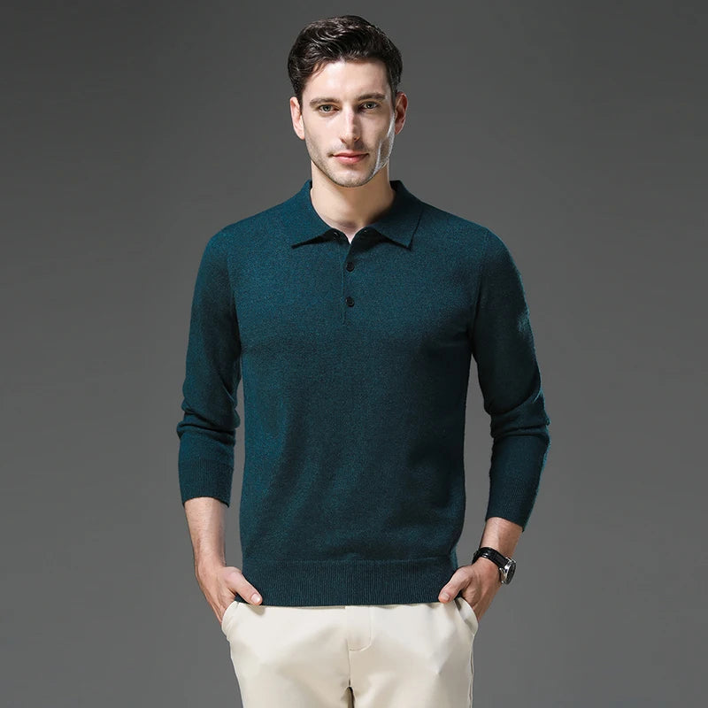 Top Grade Anti-Pilling New Fashion Men Knit Pullover Turndown Collar Autum Winter Slim Fit Warm Sweater Business Casual Jumper