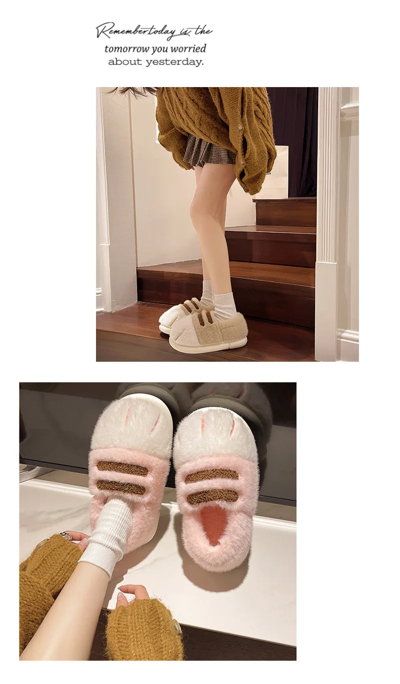 New Adorable Kitty Claw Slippers Women's Home Shoes Non Slip Furry Mules Female Fashion Warm Fluffy Slides Outdoor Cat Slippers