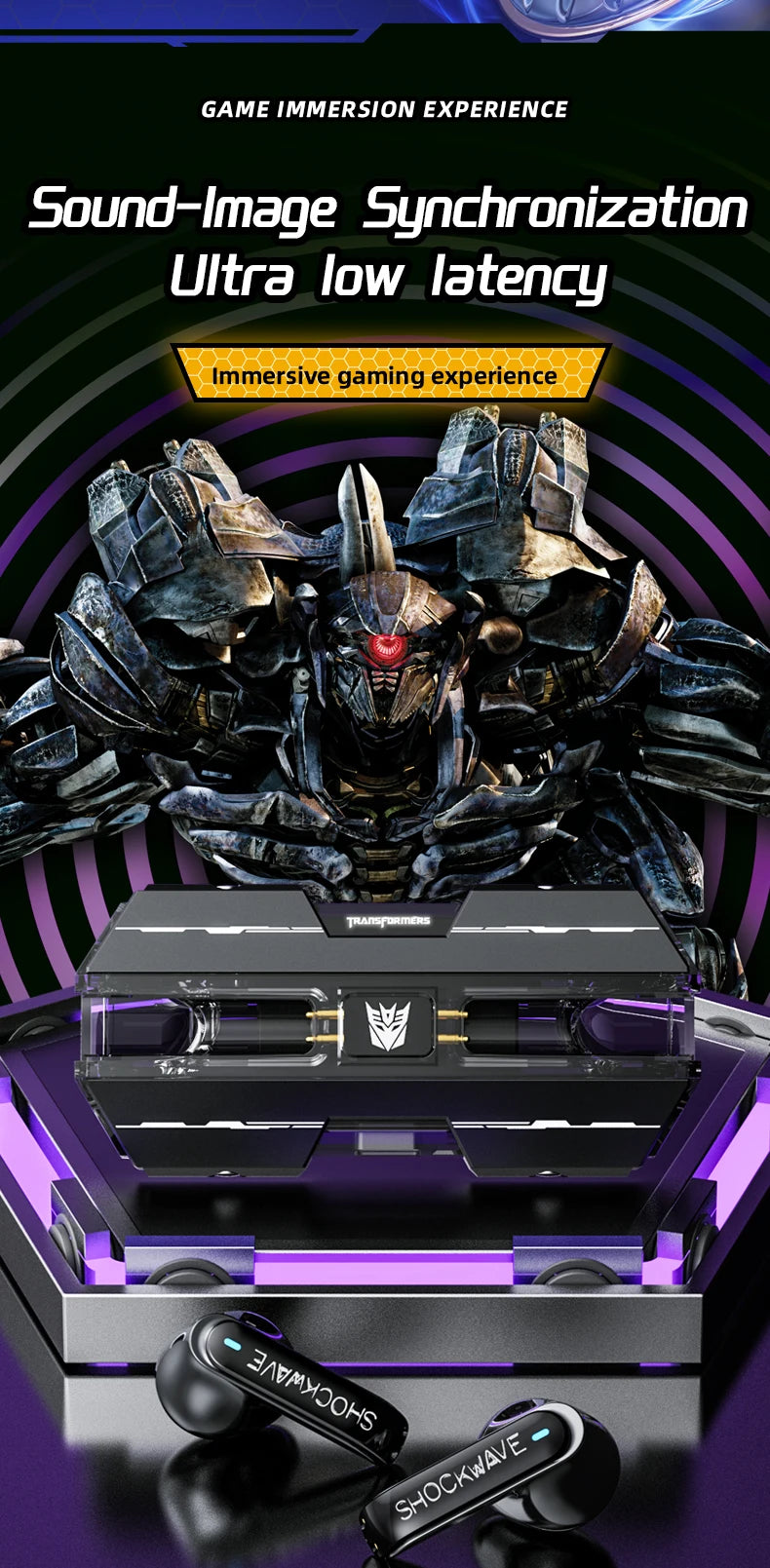 TRANSFORMERS TF-T01 TWS Earbuds — Bluetooth 5.3, Dual Mode, Low Latency