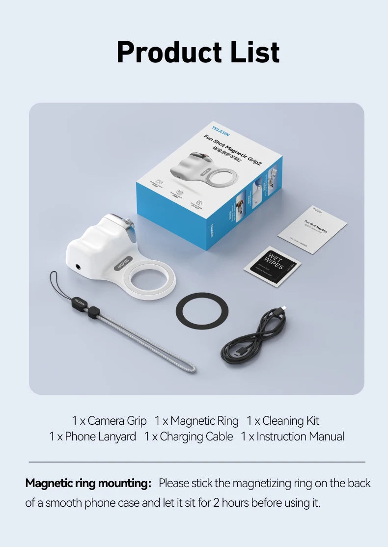 TELESIN Magnetic Phone Camera Shoot Hand Grip Phone Holder Shooting Aid Remote Control Handle for Iphone HUAWEI SAMSUNG Phone